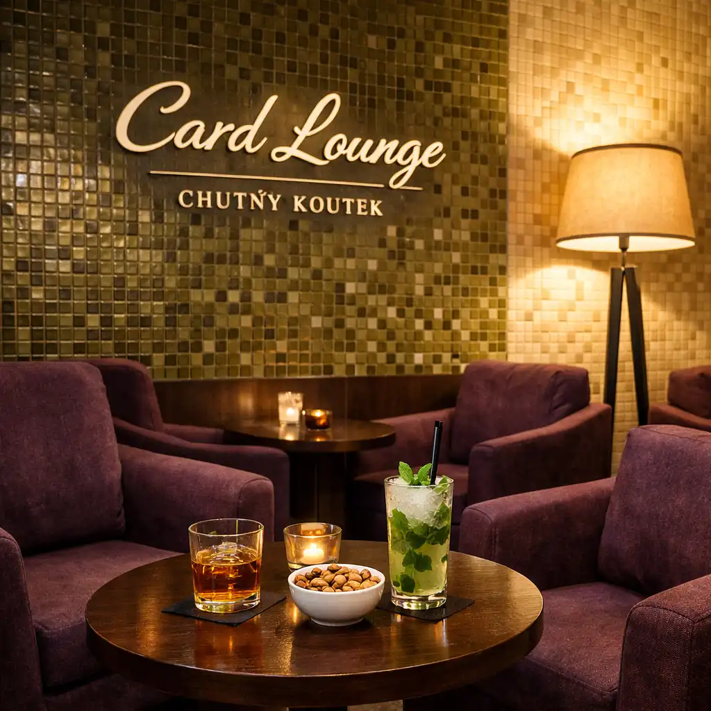 Card Lounge s menšími stoly, pohodlnými křesly a barem
