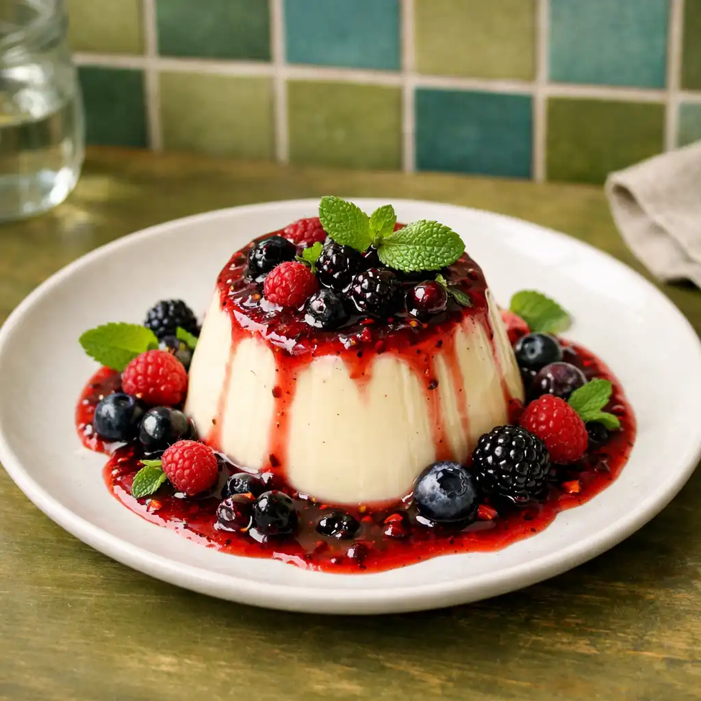 Panna cotta s lesním ovocem a čerstvou mátou